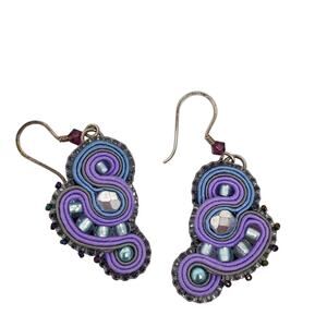 Soutache Beaded Embroider Purple & Blue Dangle Earrings Amee Runs with Scissors